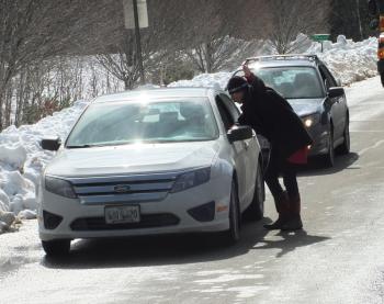 Cars are checked in at the entrance to Camden Hills on Thursday