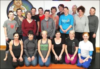 Women’s Defense Class at Flow Brazilian Jiu Jitsu on March, 23, in no particular order: Angie Hall, Angelica Gaudreau, Vicki Sheehan, Maggi Clark, Erin Scalli, Celena Zacchai, Christine Galvez, Trisha Young, Angela Crawford, Erin Michaud, Elizabeth Iserbyt, Casie Taylor, Caitlin Clark, Gloria Hewett, Anna Dyer and Amanda Downer.