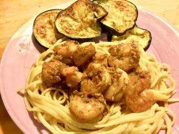 Shrimp scampi over fettucini. Delicious! SUZI THAYER/Boothbay Register