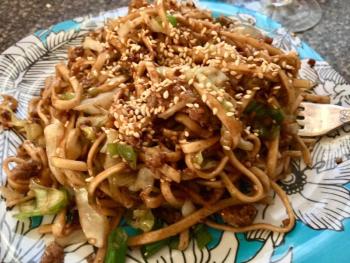 Stir-fried udon with toasted sesame seeds. SUZI THAYER/Boothbay Register