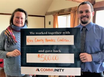 Stephanie Primm, Knox County Homeless Coalition Executive Director, and Greg Jones, Machias Savings Bank Branch Manager.