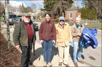 Patrick Overlock, Christine Resek, Dave Jackson and Susan Todd take part in the Camden Library clean up.
