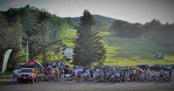 A group of bikers gathered last week at Camden Snow Bowl. Photo courtesy Sidecountry Sports.