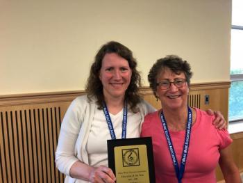 Camden-Rockport High School alumnus, Linda Vaillincourt (left), was awarded the 2018 Maine Music Educator of the Year Award. Pictured on the right is Nancy Rowe, Camden Hills Regional High School Band Director Visual & Performing Arts Chair.