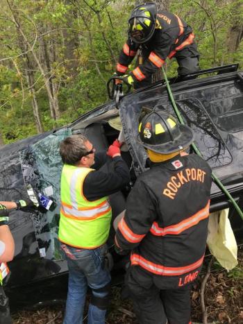 Rockport firefighters had to extricate the driver from the sport utility vehicle. (Photo courtesy of Rockport Fire Department)