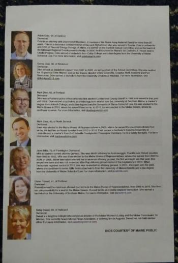 A handout with candidate information. news@penbaypilot.com