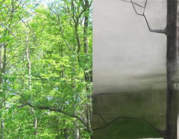 The winter ash right outside Zopp’s front door hidden in plain sight (left) and Zopp’s moody portrait of the same tree and branches (right). (Left photo by Kay Stephens. Right photo courtesy Dudley Zopp)