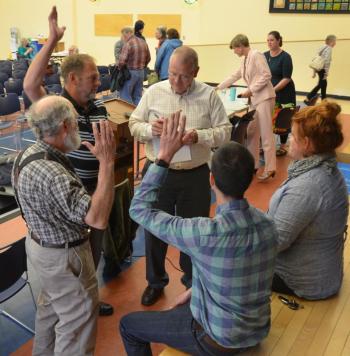 Lincolnville’s Select Board, comprising David Barrows, Keryn Laite, Ladleah Dunn and Josh Gerritsen elect Dunn again as chairwoman while Town Aministrator David Kinney takes minutes.
