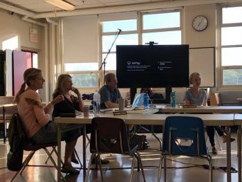 SAD 28 board members Elizabeth Noble, of Camden; Sarah Bradley Prindiville, of Rockport; and Pete Orne and Becky Flanagan, of Camden.