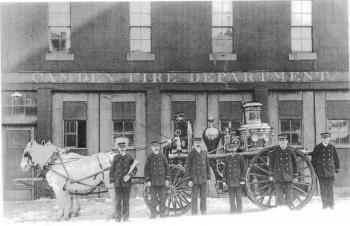 Camden Firemen and a pumper. (Photo courtesy Barbara Dyer)