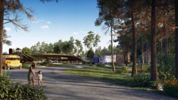 Digital renderings of the proposed land-based salmon growing facility in Belfast. This is of the entrance to the facility. (Image courtesy Nordic Aquafarms)