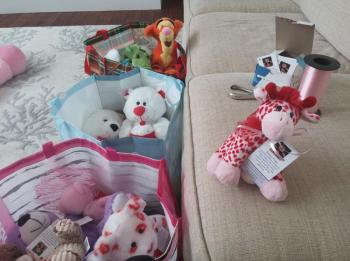 Stuffed creatures await transportation to one of the local emergency rooms to be passed out to children. (Courtesy Stefanie McAllister/Facebook)