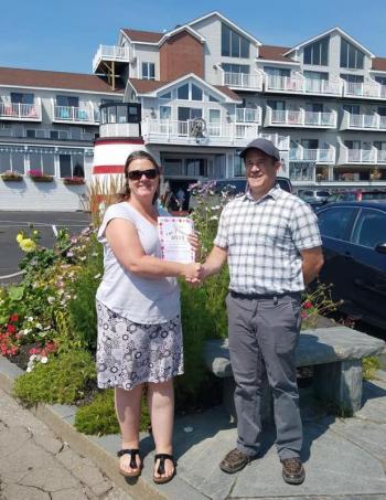 Aimee Liberty, General Manager of the Trade Winds Inn and Jason Merriam, Rockland Main Street, Inc. Design Committee Co-chair. (Photo courtesy of Rockland Main St.)