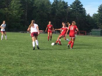 The Camden Hills girls soccer team in a game against Bangor. (Courtesy Steve Alex)
