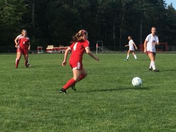 The Camden Hills girls soccer team in a game against Bangor. (Courtesy Steve Alex)