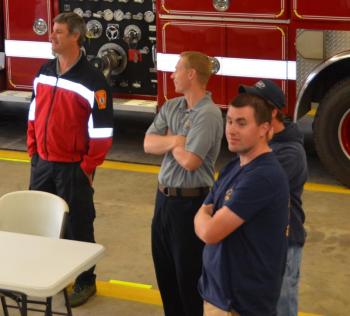 Camden firefighter Andrew Lowe, Clint Beveridge and Rockport and Rockland firefighter Ryan Fisher.
