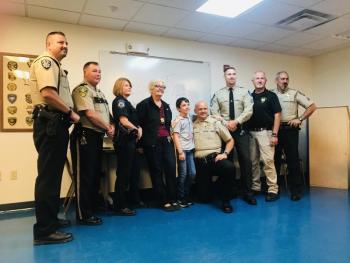 Matthew Elwell, Sheriff Kenneth Mason, Kennebec County Sheriffs Office, Brook Hartshorn, Camden PD, Sheriff Donna Dennison, Knox County Sheriff’s Office, “The Donut Boy” Tyler Carach, Chief Deputy Timothy Carroll, Aaron Beck, Lincoln County Sheriff’s Office, Lt. Reggie Walker and Sgt. Lance Mitchell. (Photo courtesy Stephanie Polky)