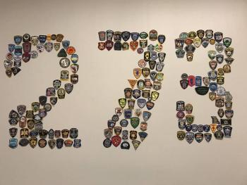 Patches from the individual agencies present are formed into the program’s session number. (photo courtesy of Chief Deputy Trundy)