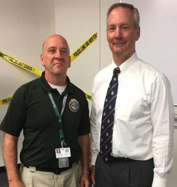 Chief Trundy (left) poses retired Milwaukee, Wisconsin, Police Chief Edward Flynn, who spoke to the group. (photo courtesy of Chief Deputy Trundy)