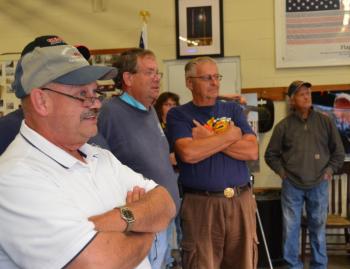 Rockport police administrator Craig Cooley, Camden Firefighter Jeff Conon, former Camden Fire Chief Bob Oxton, and Rockport Firefighter Michael Callaway. (Photo by Lynda Clancy)