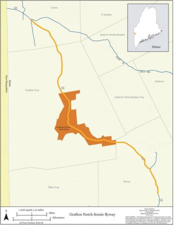 Grafton Notch route (Map courtesy State of Maine Transportation Department)