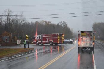 A scene from the escort given to the Camden Hills team by the Rockport and Camden Fire and Rescue Departments, Camden and Rockport police departments, and North East Mobile Health Services. (Courtesy Rockport Fire Department/Facebook)