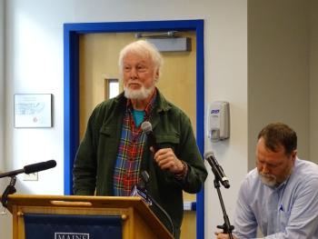 Duncan Vaughn, of Frenchboro, was the lone person who spoke in favor of Tariff No. 8. (photo by Erica Thoms)