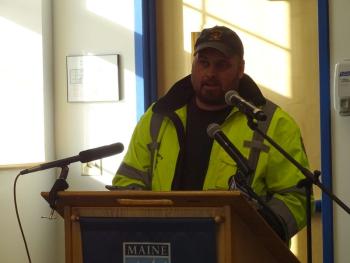 Jordy Watson, of Islesboro, speaks out against Tariff No. 8. (photo by Erica Thoms)