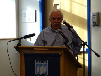 William Warren, a real estate broker on Islesboro for the last 30 years and resident of the island, expresses his concerns. (photo by Erica Thoms)