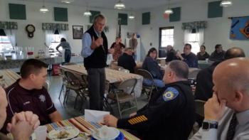Rockport Town Manager thanks the first responders. (Photo by Sarah Shepherd)