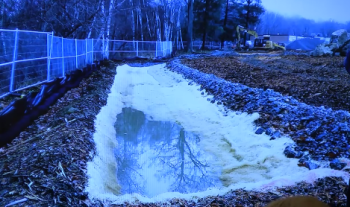 View of an erosion control berm on the site of the new Camden-Rockport Middle School in Camden. (Source: YouTube) camden, rockport, middle school, construction, DEP, erosion