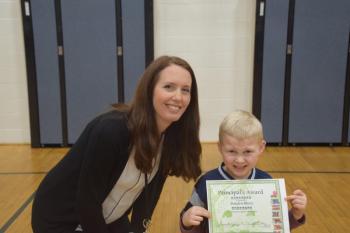 Principal Ainslee Riley and Brayden Shirey. (Photo courtesy of Thomaston Grammar School)