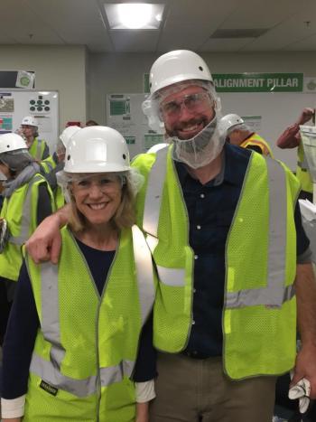Reps. Vicki Doudera and Bill Pluecker ready to tour Poland Spring Bottling Plant. (Photo courtesy of Vicki Doudera)