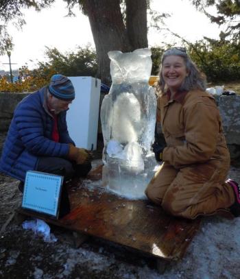 Owl ice sculpture: Rev. Eva P. Thompson. (Photo courtesy of Camden Public Library)