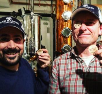 Blue Barren Distillery’s founders Andrew Stewart (left) and Jeremy Howard (right) in front of their Vendome Copper & Brass Works still. (Photo courtesy Andrew stewart)