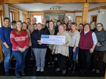 Businesses involved in the 15th Annual Pies on Parade Tour gathered at the Granite Inn in Rockland on Tuesday, February 5, 2019 to deliver a check to the AIO Food Pantry. Included in the check presentation were the following people: (pictured left to right): PJ Walter (LimeRock Inn), Laurie Schaffer (Bartlett Woods), Liz Jenkins (AIO Food Pantry), Barrie Pribyl (Bixby & Co.), Frank Isganitis (LimeRock Inn), Ted Weiss & Lisa Weiss (Hawthorn Inn), Marty Shaw (AIO Food Pantry), Pat O'Brien (FIORE Artisan Olive Oils & Vinegars), Joshua & Andrea Barbour (The Bayview Collection), Katja Hawlitschka (Towne Motel), Linda Pieper (AIO Food Pantry), Casey Cale (Cafe Miranda), Chris Seavey (Maritime Energy), Tim Matero (Maritime Energy), Peggy Bade (Auction Committee), Sharon Hobson (One Less Worry), Cheryl Michaelsen (Berry Manor Inn), Edwin Hantz & Joan Hantz (Granite Inn). (Photo by PJ Walter/PJ Walter Photography)