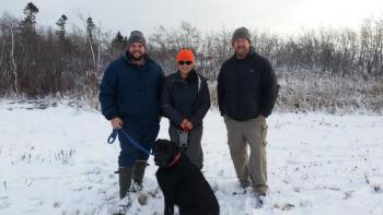 John Anders, GRLT trails manager; Brent West, GRLT stewardship program manager; and Amanda Chen. (Photo courtesy Trekkers)