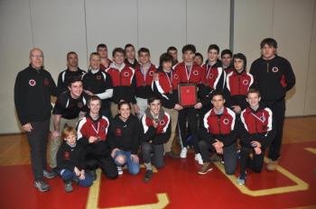Camden Hills won the Class A KVAC wrestling championship Feb. 2. (Courtesy Glenn Lang)