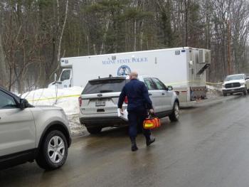 Maine State Police and Waldo County Sheriff’s Office members remained on scene as of 4:00 p.m. Friday afternoon. (photo by Erica Thoms)