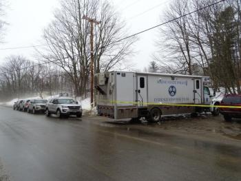 Maine State Police and Waldo County Sheriff’s Office members remained on scene as of 4:00 p.m. Friday afternoon. (photo by Erica Thoms)