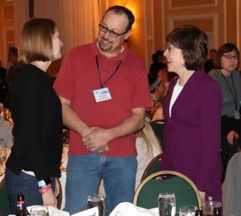 Senator Collins speaking with Steve Train and Megan Ware. (Photo courtesy Susan Collin’s office)