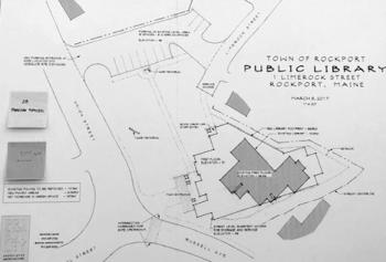The third plan proposed by select board members calls for a parking lot to be built on the north side of Memorial Park and cutting off Limerock street next to the new library. This drawing was circulated over the March 9 weekend among Select Board members and other consultants and town staff.