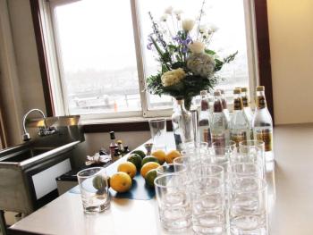 Glasses set up for the tasting.