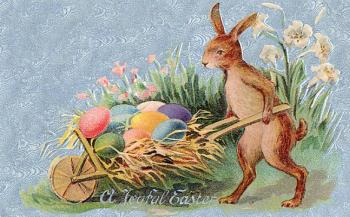 A Victorian-era Easter card rife with fertility symbols. (Photo courtesy Santa Clara County Library)