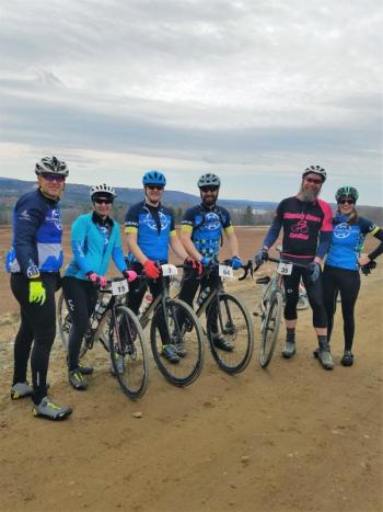 Slipping Gears Cycling, a club from the Bangor area, stand on Appleton Ridge. (Photo courtesy Stacey Keefer)