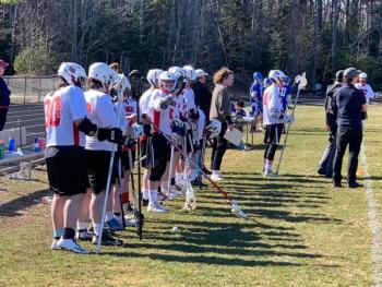 The Camden Hills varsity boys lacrosse team in a game against April 17 against Erskine Academy. (Courtesy Steve Alex)