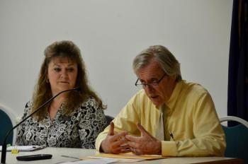 Rockport Town Manager Rick Bates (right) and Executive Assistant Diane Hamilton, at the bid opening. (Photo by Lynda Clancy)