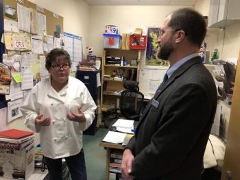 Susan Boivin, left; Rep. Bill Pluecker, right. (Photo courtesy Camden Hills Regional High School)