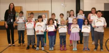 Front Row: Nolan Sprowl, Sophia Chen, Evelyn Fairfield, Callie Colson, Meyer Currington, Eleanor Shortall, and Linkyn Smith.
Back Row: Principal Ainslee Riley, Lucas McLaughlin, Kasey Shepard, Eliza Black, Asher Hatch, Riley Donahue, Olivia Hillgrove, Owen deLorimier, and Charlotte Quinn. (Photo courtesy Thomaston Grammar School)