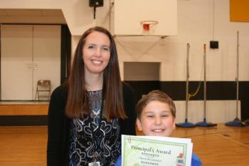 Principal Ainslee Riley and Owen deLorimier. (Photo courtesy Thomaston Grammar School)